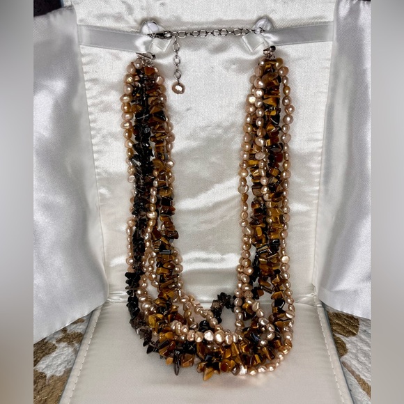 Ross-Simons Vintage Tiger Eye, Pearl, and Smoky Quartz Multistrand Necklace - Picture 1 of 5